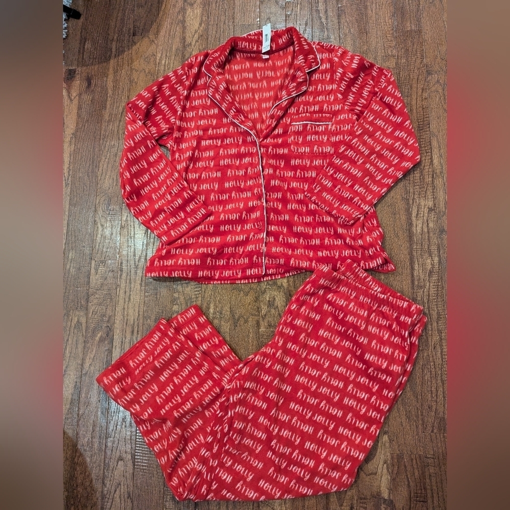 Joe Fresh Pyjama Set Woman's XXL- Fleece Red  Christmas Holy Jolly Pyjamas NWT